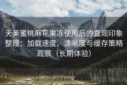 天美蜜桃麻花果冻使用后的直观印象整理：加载速度、清晰度与缓存策略观察（长期体验）